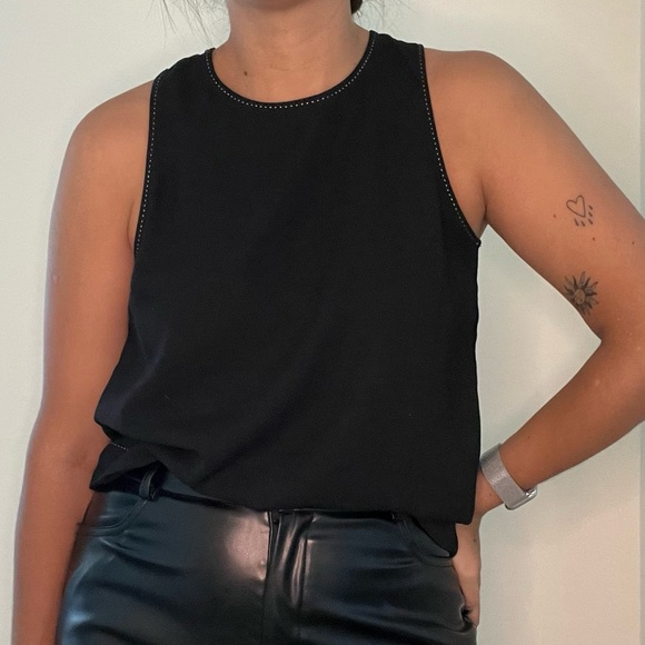 Stradivarius • Black Muscle Blouse White Stitching. Size medium great condition - Picture 1 of 8